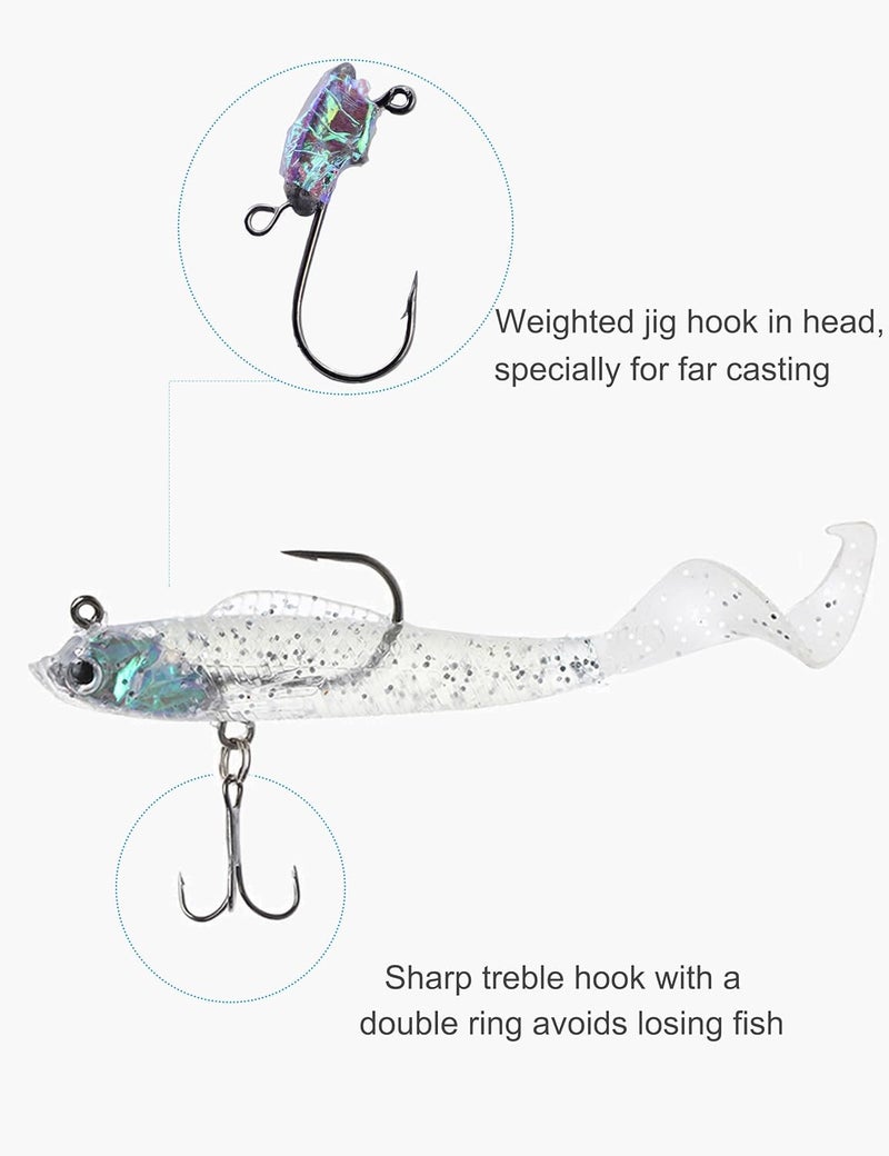 Facikono Lures for Bass Jig Head Soft Swimbait, 6-Pack 6 Colors Plastic Bait for Saltwater/Freshwater Fishing - Image 5