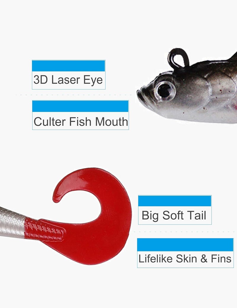 Facikono Lures for Bass Jig Head Soft Swimbait, 6-Pack 6 Colors Plastic Bait for Saltwater/Freshwater Fishing - Image 4