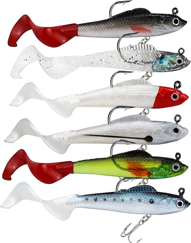 Facikono Lures for Bass Jig Head Soft Swimbait, 6-Pack 6 Colors Plastic Bait for Saltwater/Freshwater Fishing - Image 1