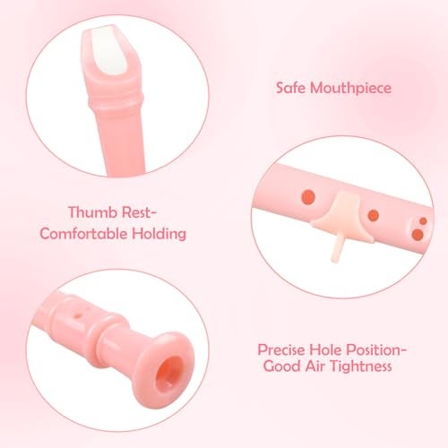 Mr.Power German Style C Key Soprano Recorder 8-Hole 3 Piece Music Musical Instruments for Beginners, Adults with Fingering Chart Cleaning Kit (Pink) - Image 3