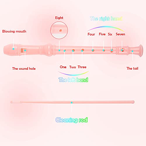 Mr.Power German Style C Key Soprano Recorder 8-Hole 3 Piece Music Musical Instruments for Beginners, Adults with Fingering Chart Cleaning Kit (Pink) - Image 5