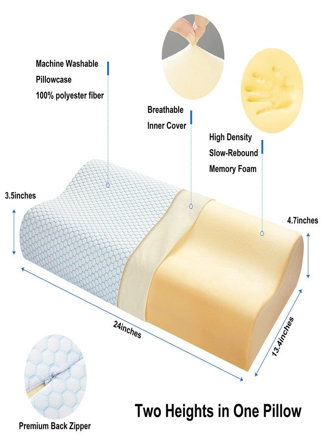 Anvo Memory Foam Pillow, Neck Contour Cervical Orthopedic Bed Pillow for Sleeping Side Back Stomach Sleeper, Ergonomic Design for Neck and Shoulder Pain Relief, Blue White, Soft - Image 3