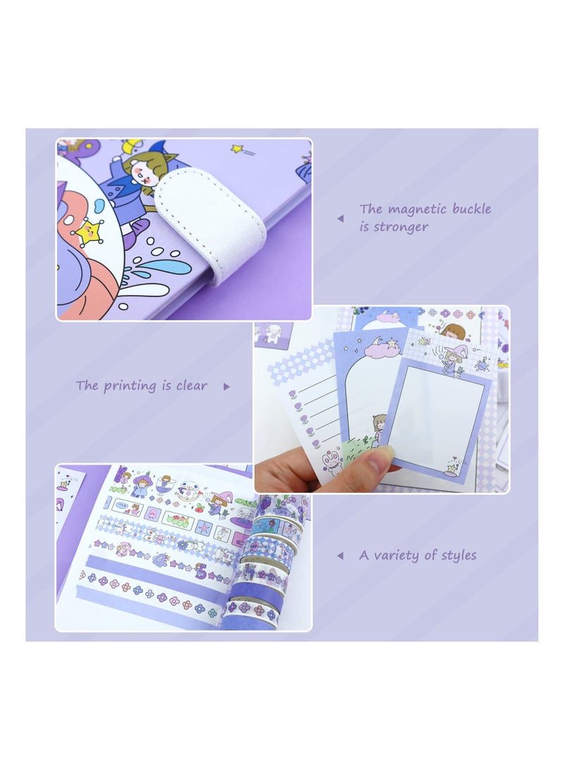 SOLARAE Cute Washi Masking Tape Memo Pad Stickers Set, Including Writing Pads Scrapbook Decorations Todo List and 7 Rolls Masking Tapes for Planning Diary Photo Album, Gifts For Girls(1 Big Box Set, Purple) - Image 2