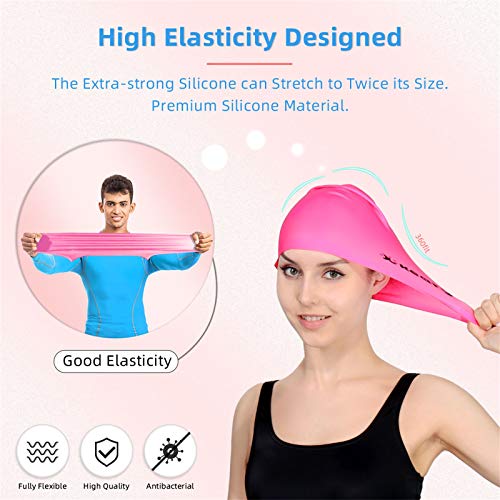 Keary 2 Pack Updated Silicone Swim Cap for Long Hair Women Girl Waterproof Bathing Pool Swimming Cap Cover Ears to Keep Your Hair Dry, 3D Soft Stretchable Durable and Anti-Slip, Easy to Put On and Off - Image 3