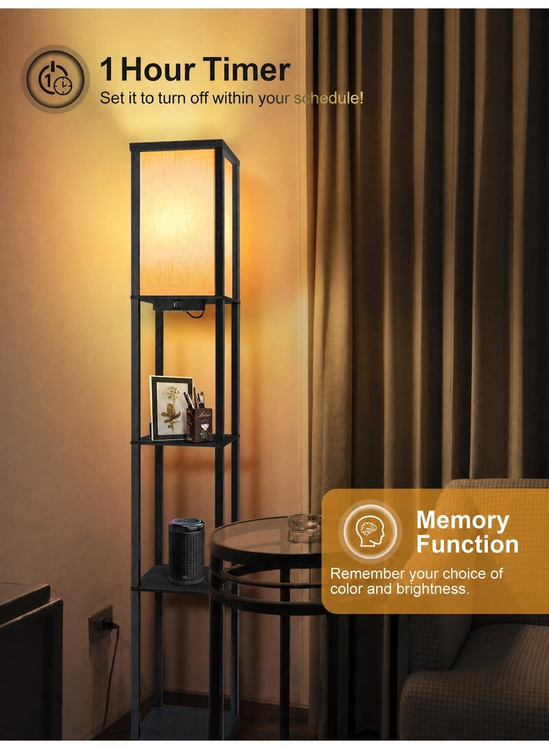 OUTON Floor Lamp Shelf with Remote Control, Dimmable & 4 Colour Temperature Adjustable, 1H Timer, LED Floor Lamp with 2 USB Ports, Floor Lamps with Lampshade for Living Room, Bedroom, Office(Black) - Image 5