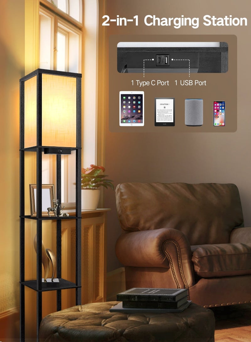 OUTON Floor Lamp Shelf with Remote Control, Dimmable & 4 Colour Temperature Adjustable, 1H Timer, LED Floor Lamp with 2 USB Ports, Floor Lamps with Lampshade for Living Room, Bedroom, Office(Black) - Image 4
