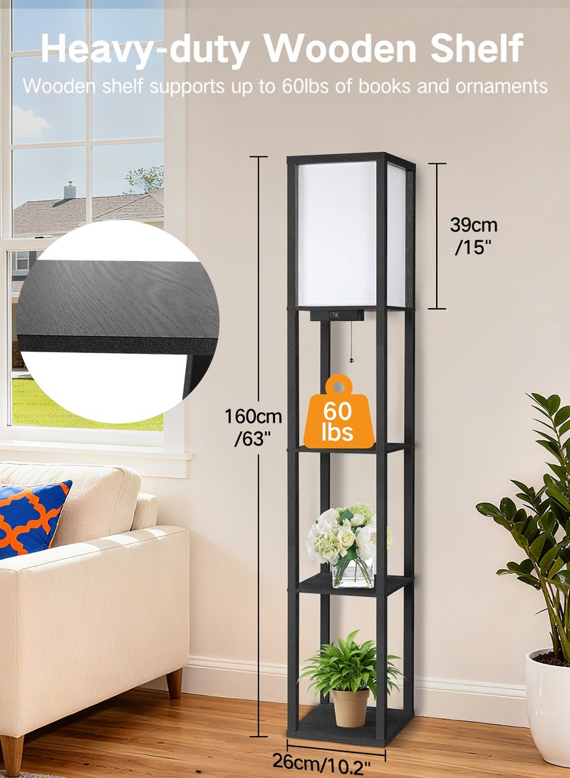 OUTON Floor Lamp with 3 Storage Shelves, Remote Control, Dimmable LED, USB Ports, 3 Color Temperatures, Linen Shade Modern Standing Lamp for Living Room Bedroom Office, Black 160cm - Image 4