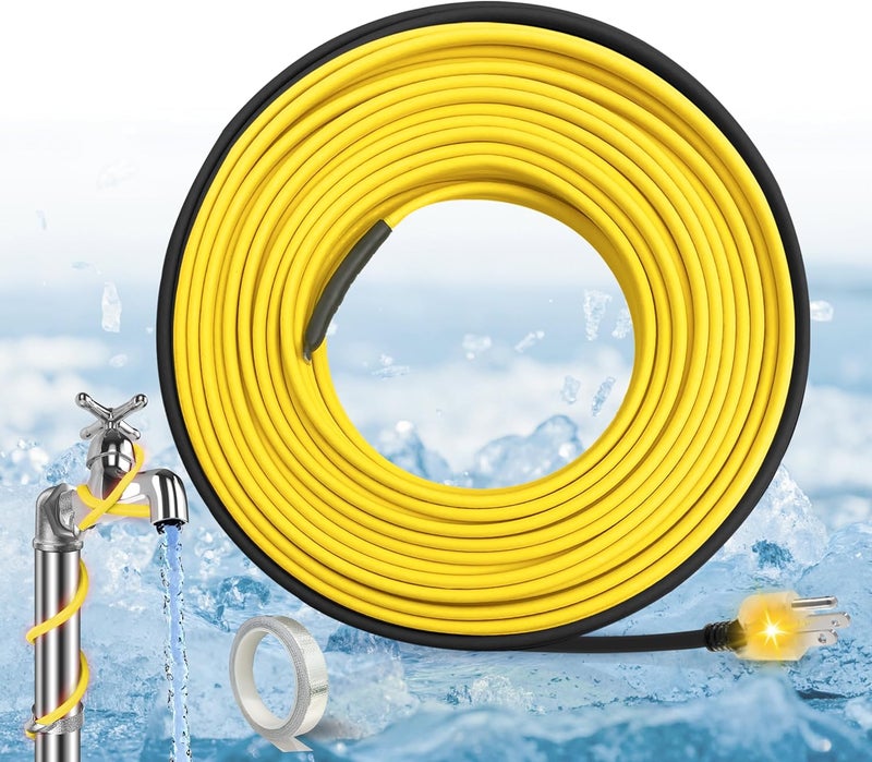 YeloDeer 45 Ft Pipe Heat Cable for Water Pipe Freeze Protection, Self-Regulating Heat Tape for Metal and Plastic Pipes, Anti-Freeze Pipe Heating Trace System 6W/Ft 120V - Image 1