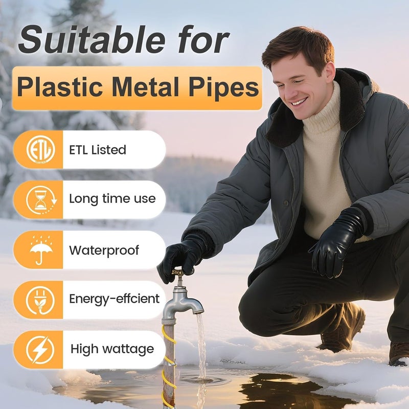 YeloDeer 45 Ft Pipe Heat Cable for Water Pipe Freeze Protection, Self-Regulating Heat Tape for Metal and Plastic Pipes, Anti-Freeze Pipe Heating Trace System 6W/Ft 120V - Image 2