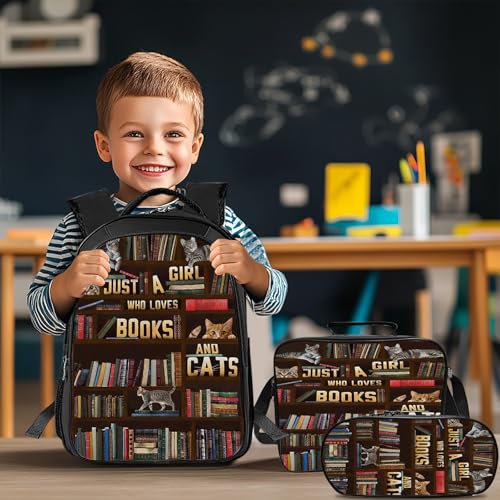 Citari Cats Backpack Set for Girls 3PCS Book School Bag with Lunch Box Pencil Case Cat Kid Backpacks Toddler Elementary Bookbag 16 Inch - Image 3