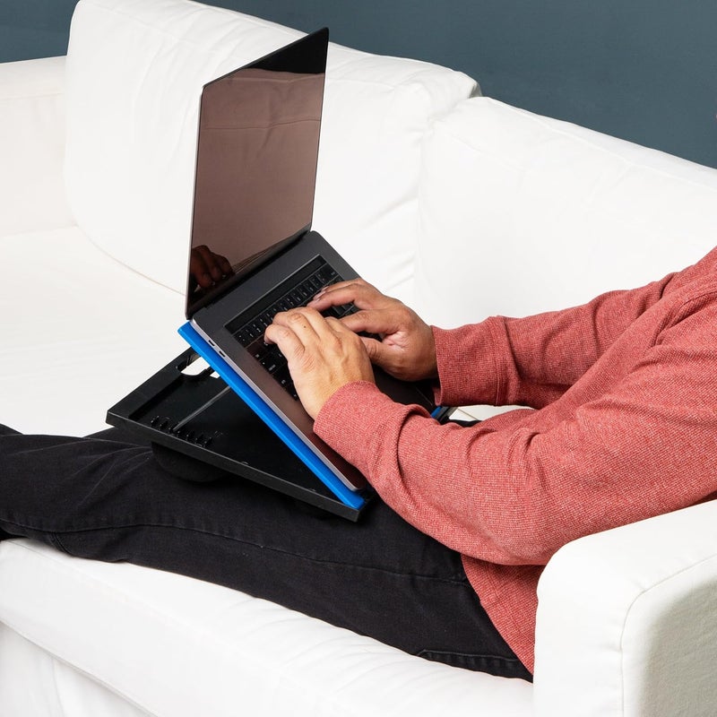 Mind Reader Anchor Collection, Adjustable, Portable 8 Position Lap Top Desk with Built-in Cushions, Blue - Image 2