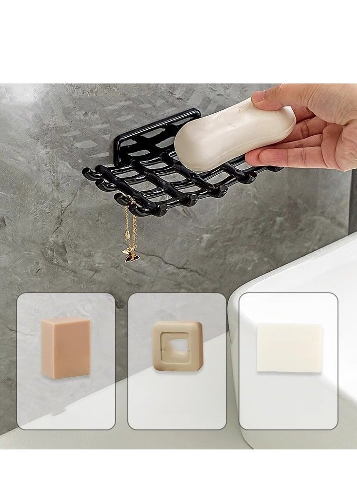 1pcsWall-Mounted Soap Dish with Drainage Grid - No-Drill Bathroom Organizer for Soap, Toothbrushes & More - Durable Plastic Rectangular Design for Modern Bathrooms, Toothbrush Holder | Minimalist Soap Tray | Waterflow Feature, Soap Bar Holder - Image 1