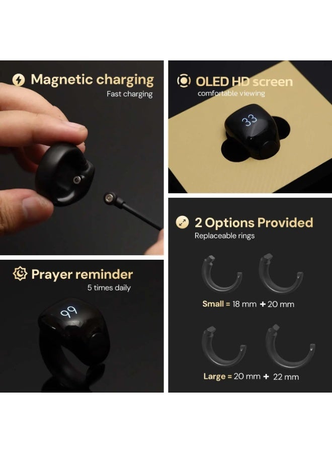 Weslamic Digital Prayer Ring, OLED Display, Magnetic Charging, 18 & 20mm, Black - Image 3