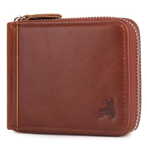 CALFART Slim Zipper Wallets For Men RFID Leather Mens Bifold Creidt Card Holder Zip Around Wallet With Coin Pocket - Image 1