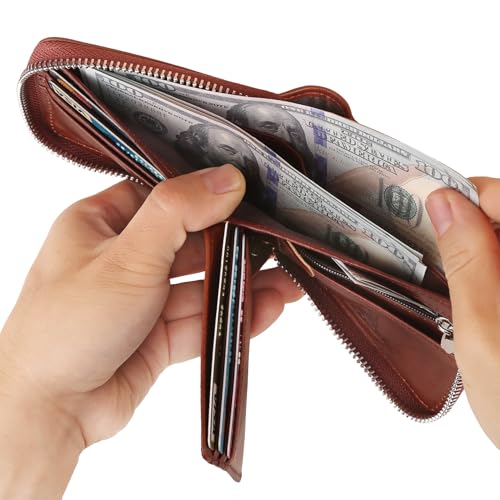 CALFART Slim Zipper Wallets For Men RFID Leather Mens Bifold Creidt Card Holder Zip Around Wallet With Coin Pocket - Image 5