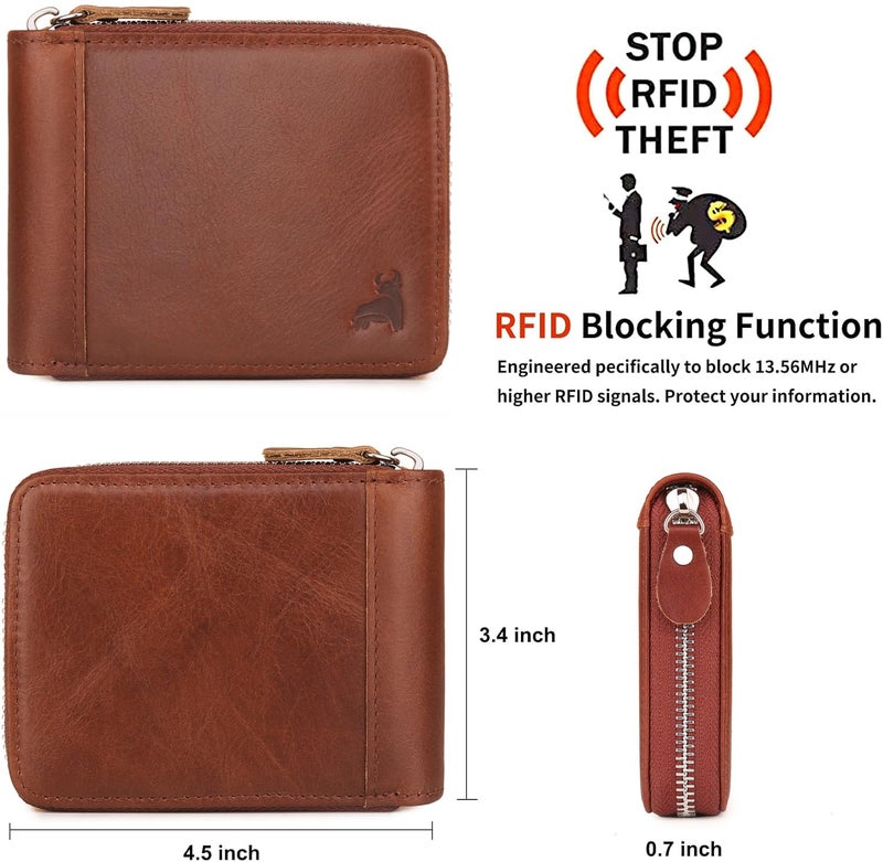CALFART Slim Zipper Wallets For Men RFID Leather Mens Bifold Creidt Card Holder Zip Around Wallet With Coin Pocket - Image 2