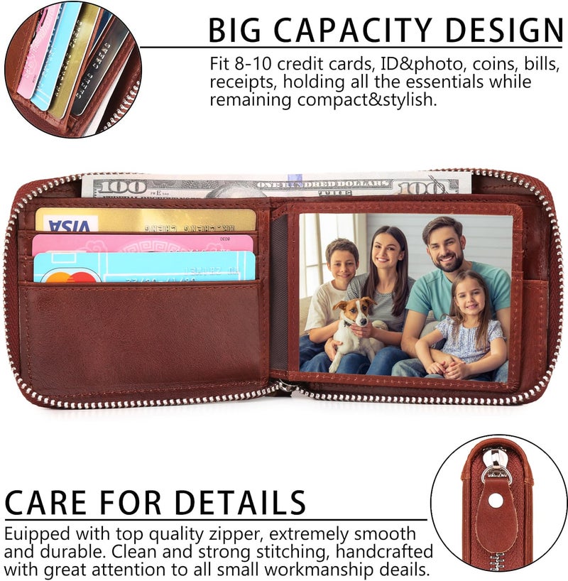 CALFART Slim Zipper Wallets For Men RFID Leather Mens Bifold Creidt Card Holder Zip Around Wallet With Coin Pocket - Image 4