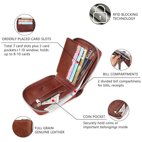 CALFART Slim Zipper Wallets For Men RFID Leather Mens Bifold Creidt Card Holder Zip Around Wallet With Coin Pocket - Image 3