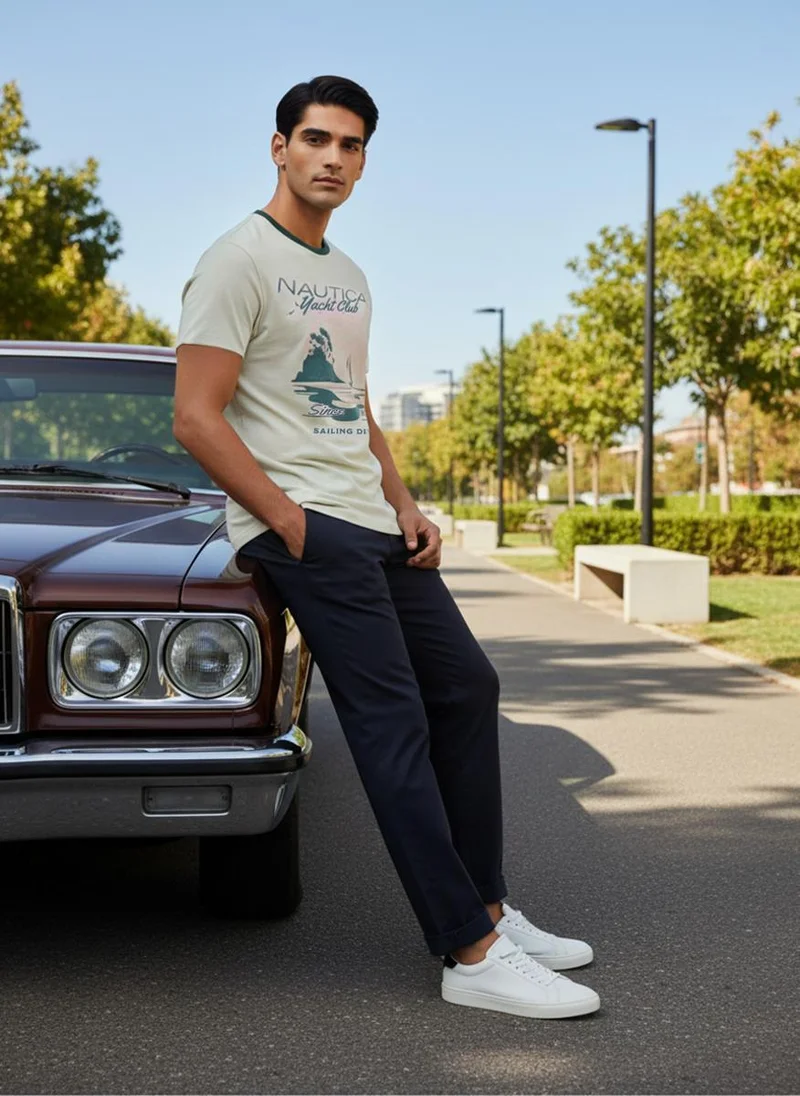 نوتيكا Men Regular Fit Short Sleeve Graphic T-Shirt for Contemporary Style - Beige