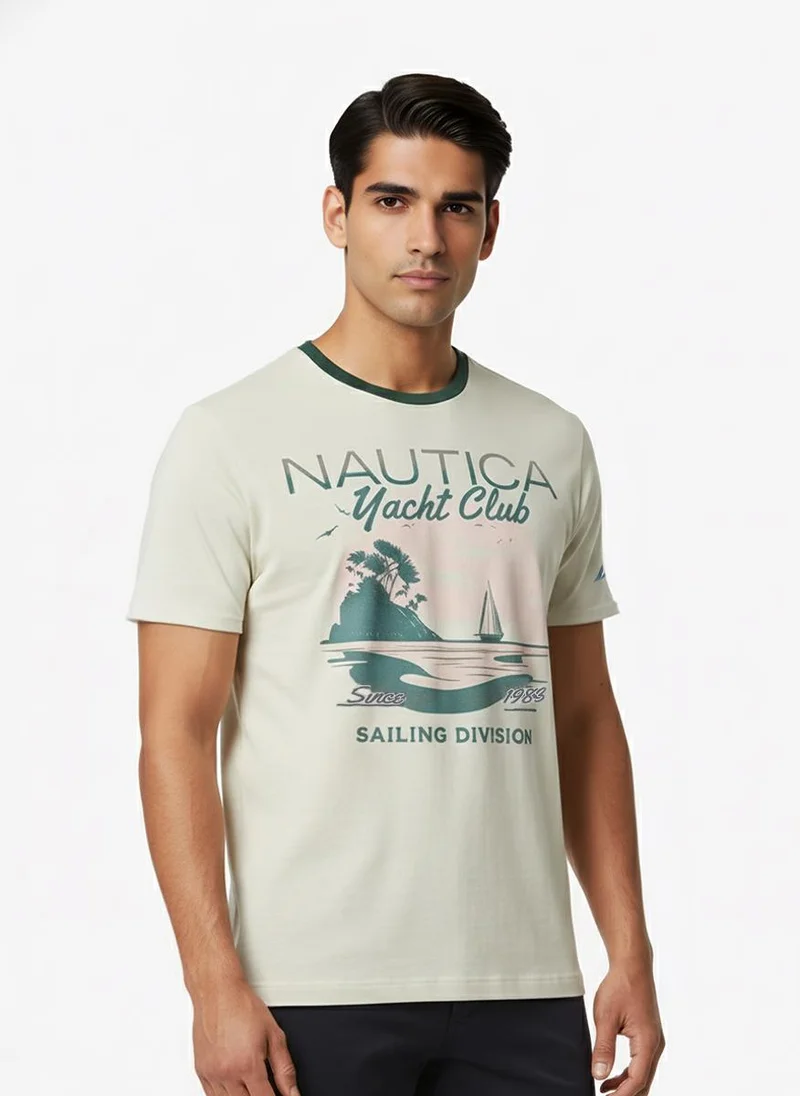 نوتيكا Men Regular Fit Short Sleeve Graphic T-Shirt for Contemporary Style - Beige