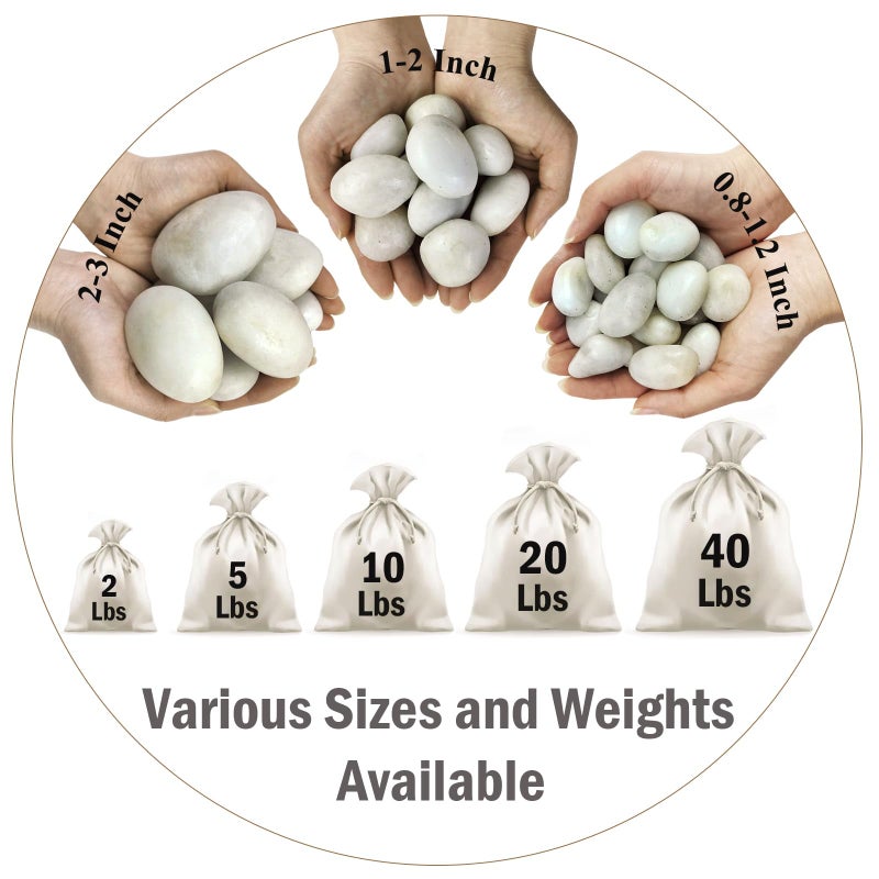 FANTIAN 5 lbs White River Rocks, Polished Pebbles for Indoor Plants, 1-2 inch Decorative White Stones for Plants Vase Aquarium Fish Tank and Outdoor Garden Landscaping Rocks - Image 3