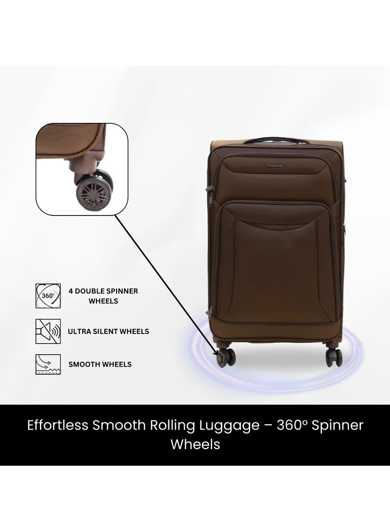 GIORDANO GIORDANO Casablanca Series Carry-on Small Cabin Suitcase Brown, Soft Nylon Lightweight Durable Expandable 4 Wheels Luggage Trolley Bag 20" With Secure 3 Digit Number Lock.