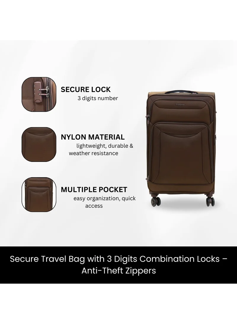 GIORDANO GIORDANO Casablanca Series Carry-on Small Cabin Suitcase Brown, Soft Nylon Lightweight Durable Expandable 4 Wheels Luggage Trolley Bag 20" With Secure 3 Digit Number Lock.
