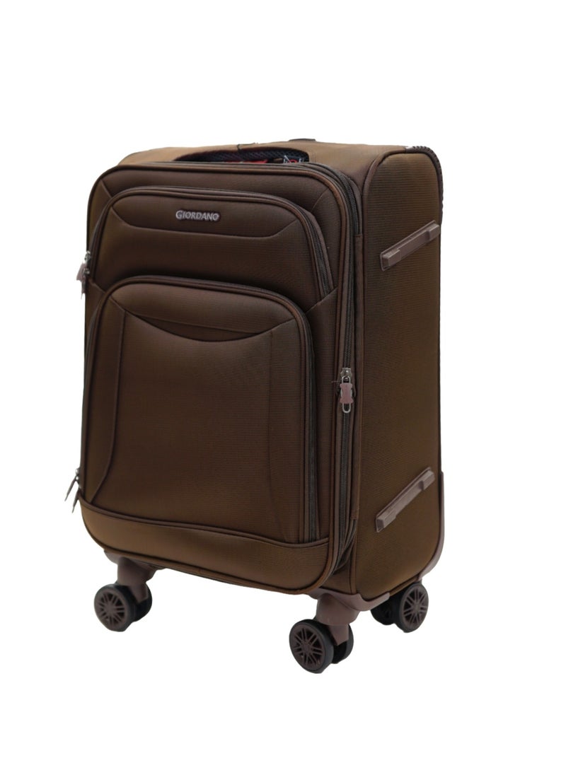 GIORDANO GIORDANO Casablanca Series Carry-on Small Cabin Suitcase Brown, Soft Nylon Lightweight Durable Expandable 4 Wheels Luggage Trolley Bag 20" With Secure 3 Digit Number Lock.  - Image 2