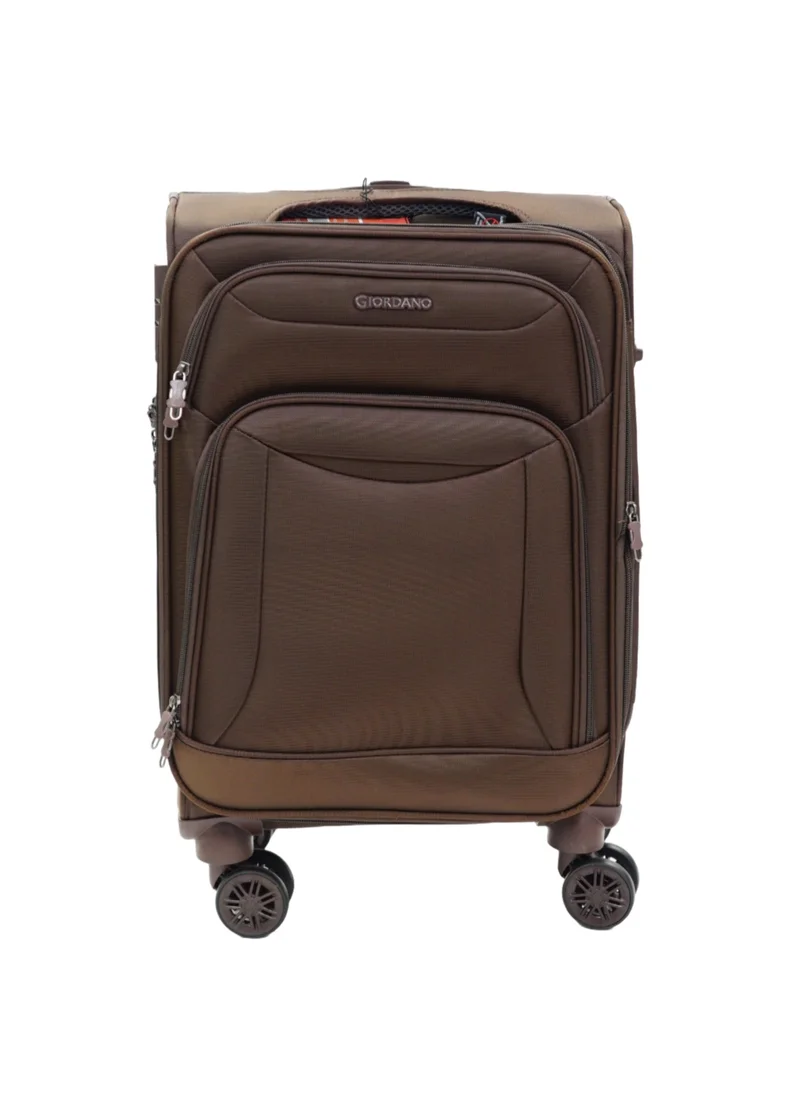 جيوردانو GIORDANO Casablanca Series Carry-on Small Cabin Suitcase Brown, Soft Nylon Lightweight Durable Expandable 4 Wheels Luggage Trolley Bag 20" With Secure 3 Digit Number Lock.