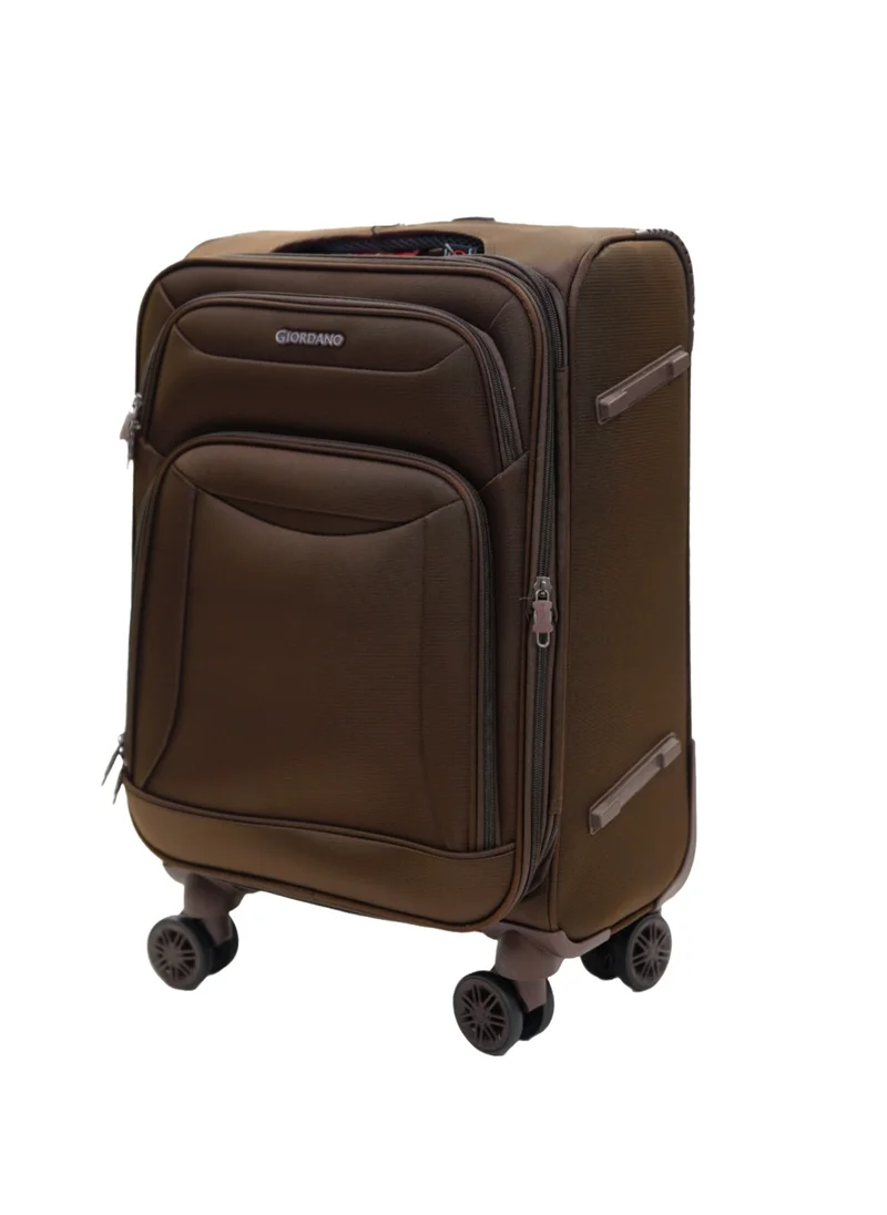 GIORDANO GIORDANO Casablanca Series Carry-on Small Cabin Suitcase Brown, Soft Nylon Lightweight Durable Expandable 4 Wheels Luggage Trolley Bag 20" With Secure 3 Digit Number Lock.