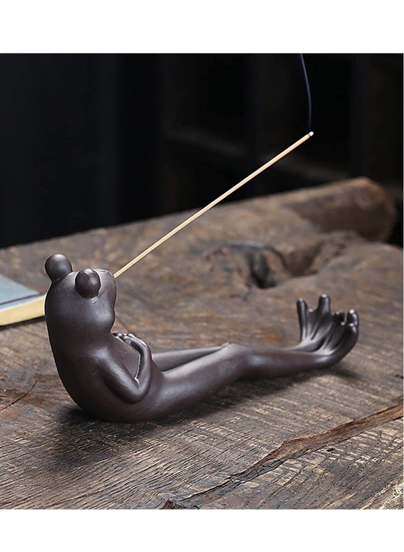 Captaintech Ceramic Incense Holder Made of Frog Shape Vintage Incense Stick Holder Tray Incense Stick Stick Ash Catcher Funny Frog Ornament Yoga Meditation Home Office Decoration - Image 3