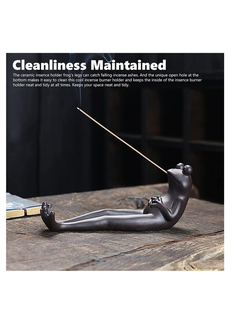 Captaintech Ceramic Incense Holder Made of Frog Shape Vintage Incense Stick Holder Tray Incense Stick Stick Ash Catcher Funny Frog Ornament Yoga Meditation Home Office Decoration - Image 4