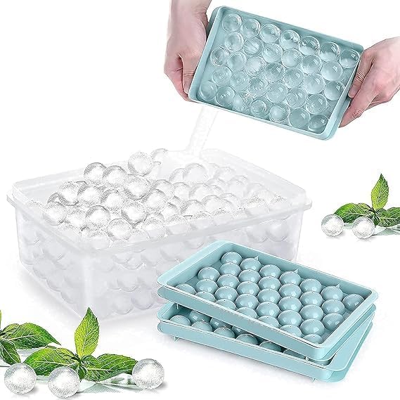 Stewit® Plastic Mini Round Ice Cube Tray with Lid | Ice Ball Maker for Fresh Juice, Mocktails, Whiskey, Cocktails, Tea & Coffee | 33 Cavity, Easy Release & Stackable in Freezer | Pack of 2 - Image 2