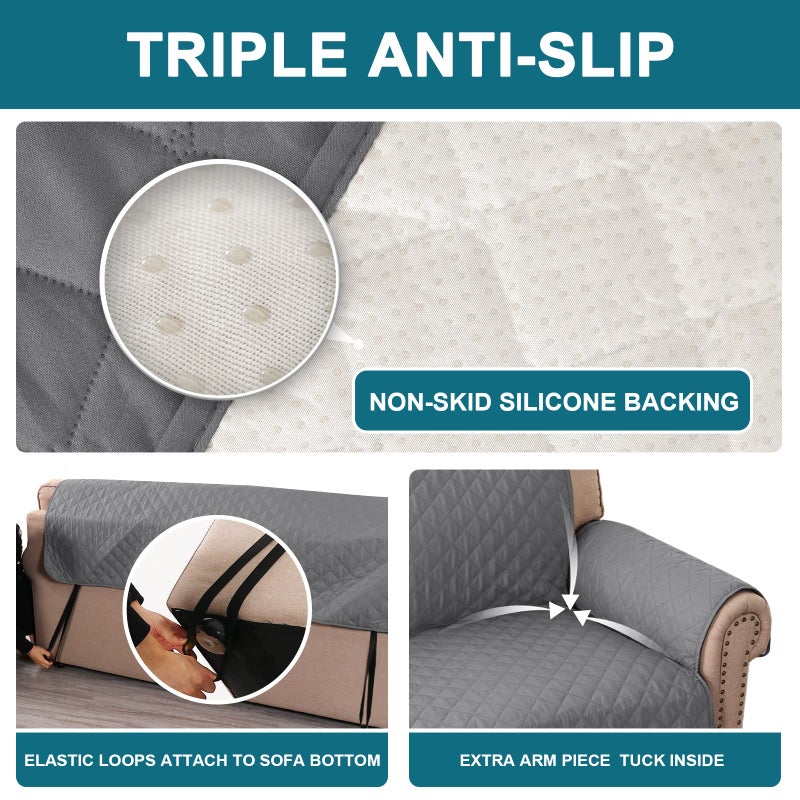 Turquoize 100% Waterproof Couch Cover Sofa Covers Washable Couch Covers for 3 Cushion Couch Sofa Pet Friendly Triple Non-Slip Couch Cover for Dogs Furniture Covers for Pets, Kids,Dog (Sofa 70", Gray) - Image 4