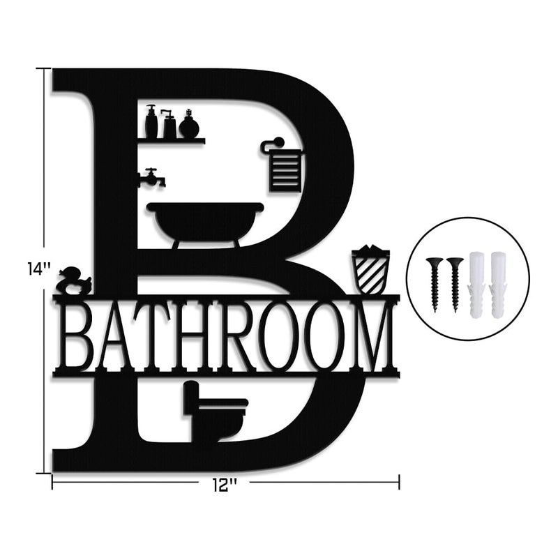 XORT Metal Bathroom Wall Decor, Farmhouse Metal Bathroom Wall Art, Funny Bathroom Sign for Modern Home Hanging Decorations. (Black - 12 x 14 inch) - Image 5