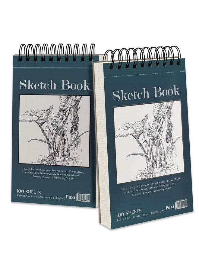 Fuxi 5.5" X 8.5" Sketchbook Set, Top Spiral Bound Sketch Pad, 2 Packs 100-Sheets Each (68Lb/100Gsm), Acid Free Art Sketch Book Artistic Drawing Painting Writing Paper For Beginners Artists - Image 1