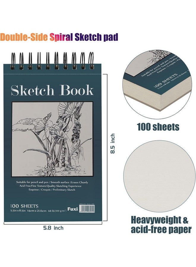 Fuxi 5.5" X 8.5" Sketchbook Set, Top Spiral Bound Sketch Pad, 2 Packs 100-Sheets Each (68Lb/100Gsm), Acid Free Art Sketch Book Artistic Drawing Painting Writing Paper For Beginners Artists - Image 2