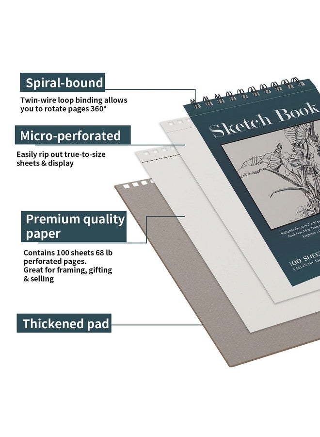 Fuxi 5.5" X 8.5" Sketchbook Set, Top Spiral Bound Sketch Pad, 2 Packs 100-Sheets Each (68Lb/100Gsm), Acid Free Art Sketch Book Artistic Drawing Painting Writing Paper For Beginners Artists - Image 3