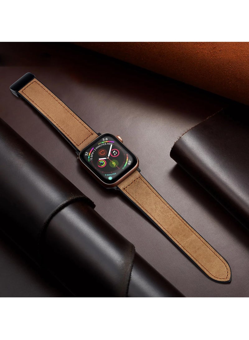 SYOSI Genuine Leather Magnetic Watch Band for Apple Watch 49mm 45mm 44mm 42mm, Magnetic Buckle Strap Compatible with Apple Watch Ultra Ultra2 9 8 7 6 Series, Durable and Stylish Replacement Band, Brown - Image 3