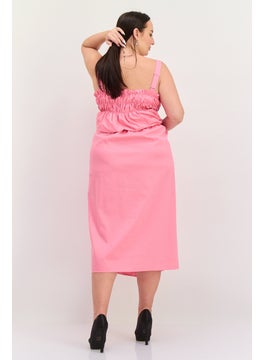 GLAMOROUS Women Curve Shirred Midi Dress, Pink  - Image 4
