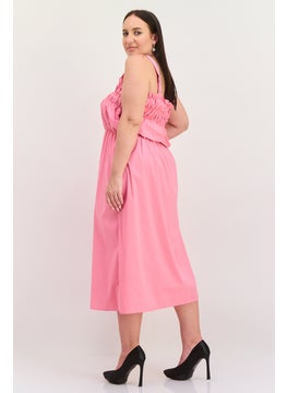 GLAMOROUS Women Curve Shirred Midi Dress, Pink  - Image 2