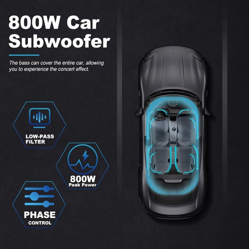 litillbuly 10 Inch 800W Slim Under Seat Car Subwoofer with Built-in Amplifier - Image 2