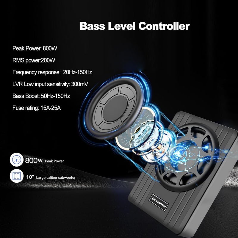 litillbuly 10 Inch 800W Slim Under Seat Car Subwoofer with Built-in Amplifier - Image 4