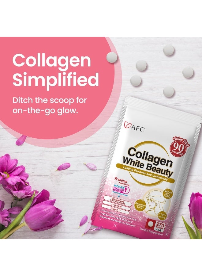 AFC Japan Collagen White Beauty with Marine Collagen Peptide, Glutathione, L-Cystine - 1.5X Better Absorption Than Other Collagen – for Skin Firmness & Whitening– 90 Days Supply - Image 2