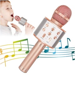 ShebSheb Wireless Bluetooth Karaoke Microphone Portable Handheld Mic Speaker For All Smartphones Microphone Speaker For Girls Boys Kids Childrens Adults(Rose Gold)  - Image 1
