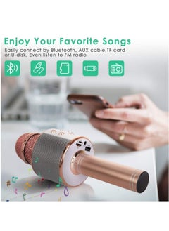 ShebSheb Wireless Bluetooth Karaoke Microphone Portable Handheld Mic Speaker For All Smartphones Microphone Speaker For Girls Boys Kids Childrens Adults(Rose Gold)  - Image 2