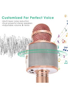 ShebSheb Wireless Bluetooth Karaoke Microphone Portable Handheld Mic Speaker For All Smartphones Microphone Speaker For Girls Boys Kids Childrens Adults(Rose Gold)  - Image 3