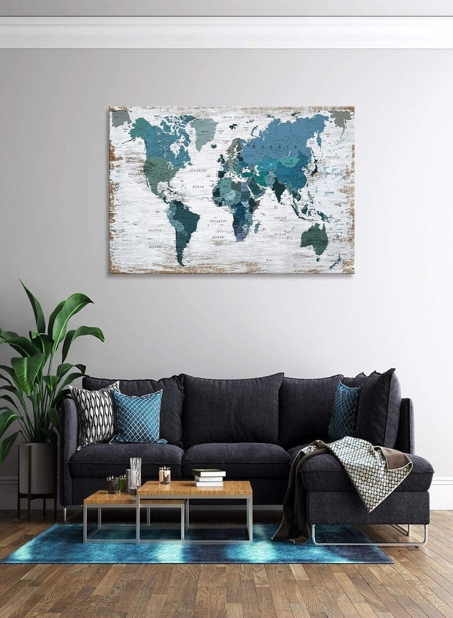ZEYDRT Teal Decor World Map Canvas Wall Art Pictures for Living Room Decoration Blue Wall Decor Office World Map Art Map of the world Picture Framed Artwork for Home Bedroom Decoration 20"x40" - Image 4