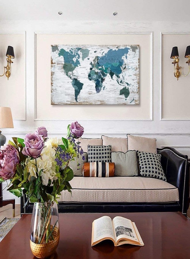 ZEYDRT Teal Decor World Map Canvas Wall Art Pictures for Living Room Decoration Blue Wall Decor Office World Map Art Map of the world Picture Framed Artwork for Home Bedroom Decoration 20"x40" - Image 5