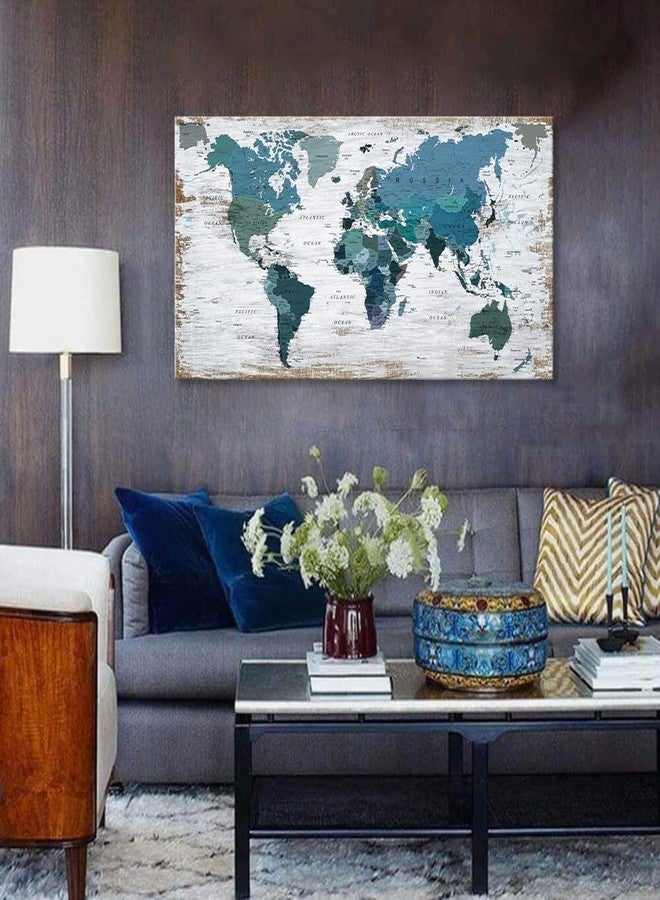 ZEYDRT Teal Decor World Map Canvas Wall Art Pictures for Living Room Decoration Blue Wall Decor Office World Map Art Map of the world Picture Framed Artwork for Home Bedroom Decoration 20"x40" - Image 3
